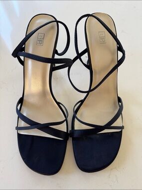 BP Navy Strappy Open-Toe Heels Size: 11.